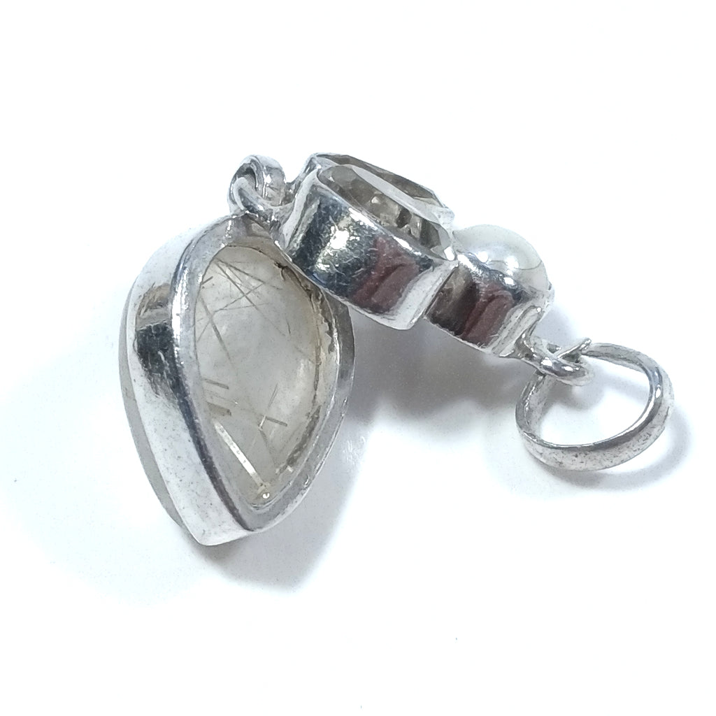STONE PENDANT | in 925 silver Citrine Pearl Rutilated Quartz | SILVER JEWELRY
