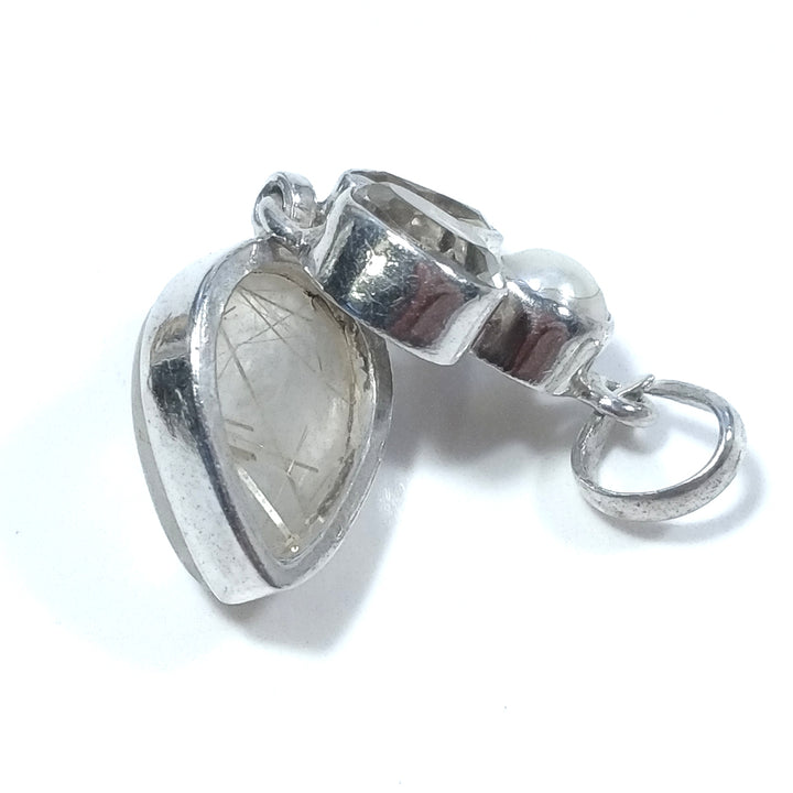 STONE PENDANT | in 925 silver Citrine Pearl Rutilated Quartz | SILVER JEWELRY
