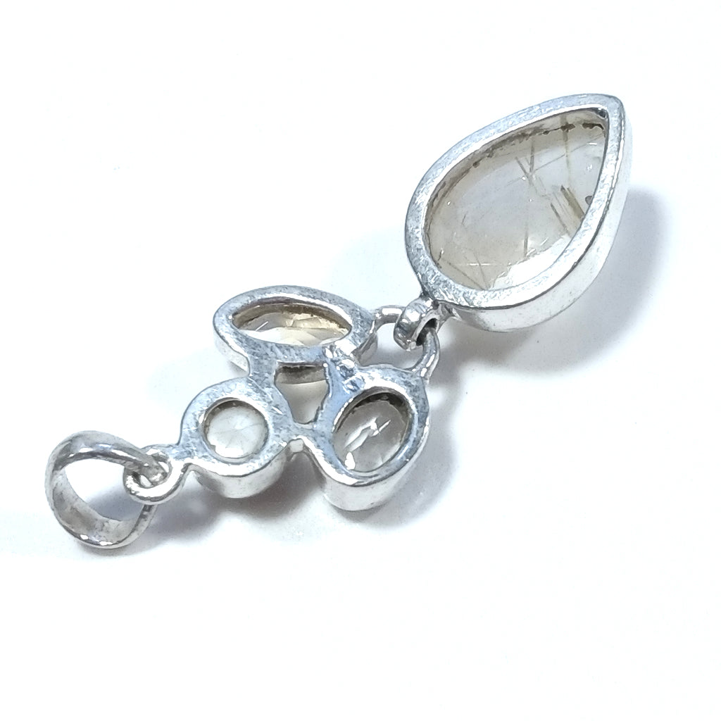 STONE PENDANT | in 925 silver Citrine Pearl Rutilated Quartz | SILVER JEWELRY