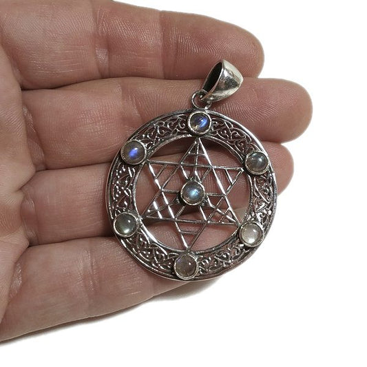 Ciondolo MAHI HEXAGRAM artigianale in argento 925 LABRADORITE