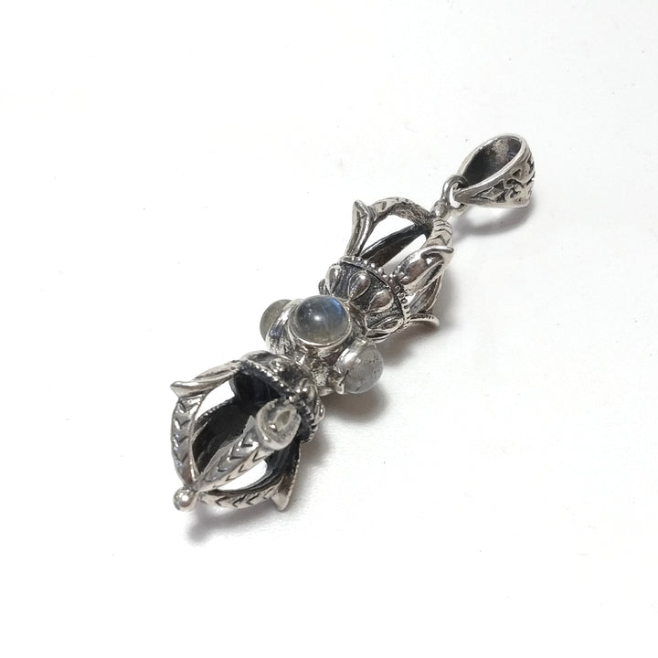 Ciondolo ETNICO in argento 925 con DORJE / VAJRA Occhio di Tigre , Labradorite , Onice nero | GIOIELLI IN ARGENTO