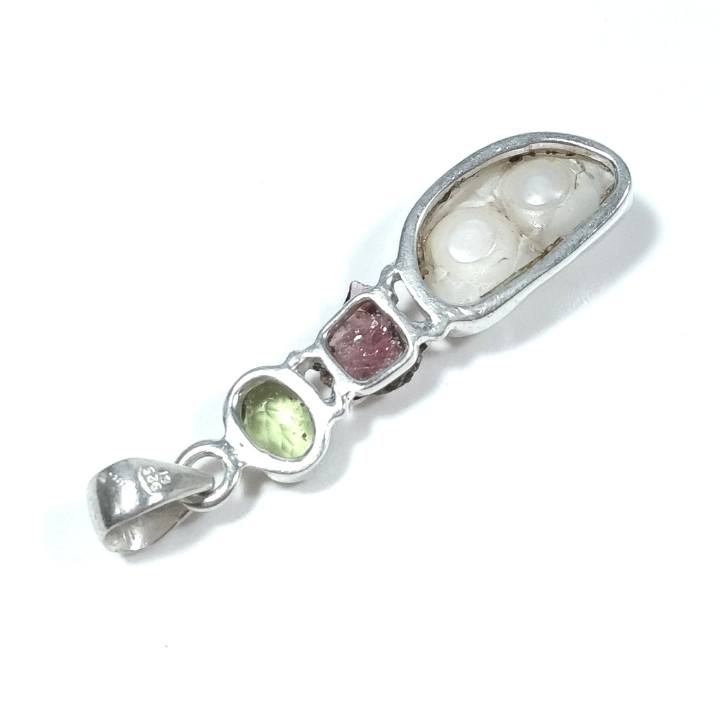 Ciondolo artigianale in argento 925 Ciondolo con pietra Perla Tormalina rosa Peridoto | GIOIELLI IN ARGENTO