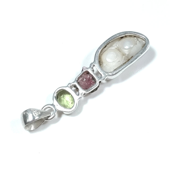 Ciondolo artigianale in argento 925 Ciondolo con pietra Perla Tormalina rosa Peridoto | GIOIELLI IN ARGENTO