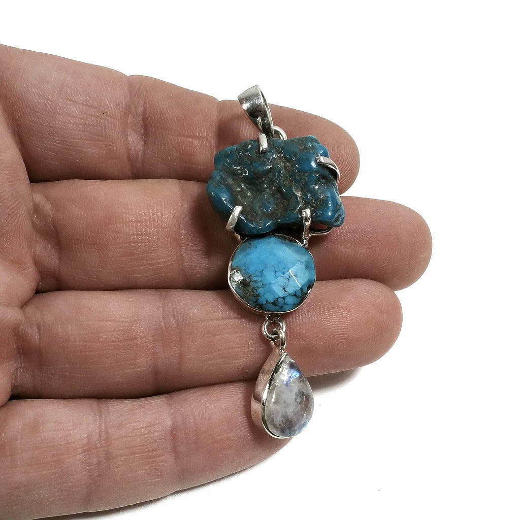 Ciondolo turchese e pietra di luna argento 925 | Ciondolo con pietra | Gioielli argento