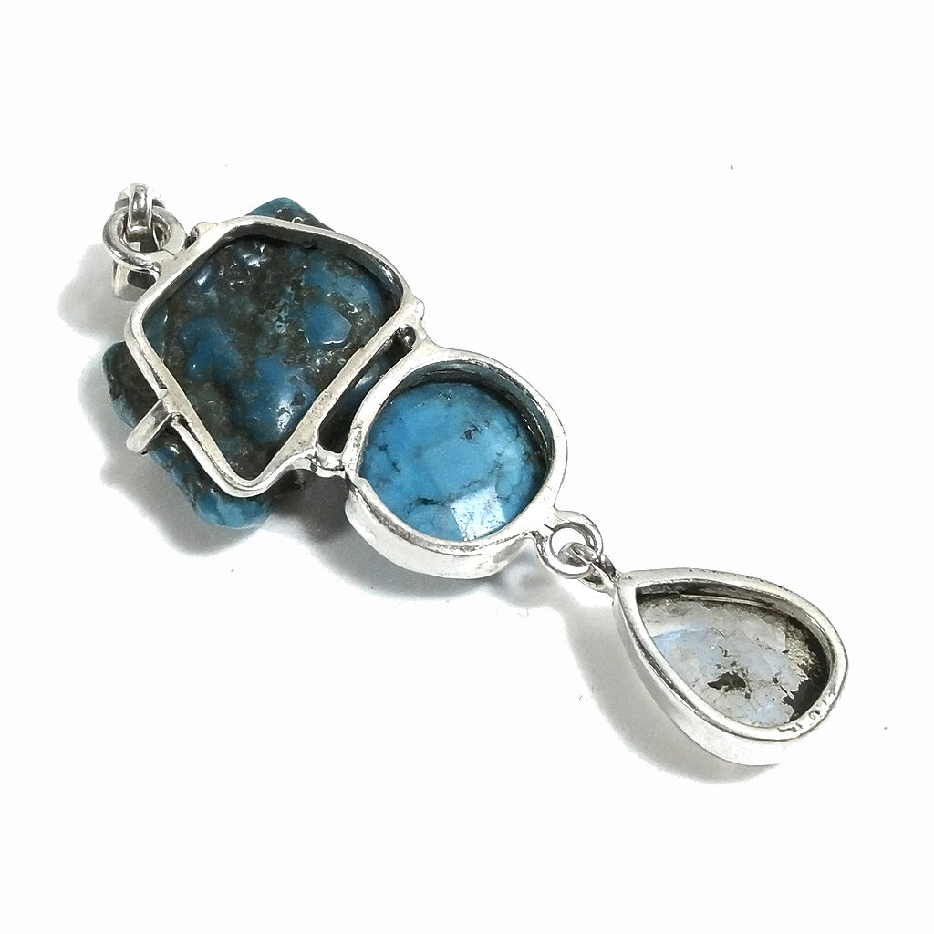 Ciondolo turchese e pietra di luna argento 925 | Ciondolo con pietra | Gioielli argento