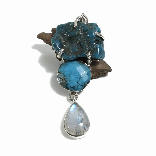 Ciondolo turchese e pietra di luna argento 925 | Ciondolo con pietra | Gioielli argento