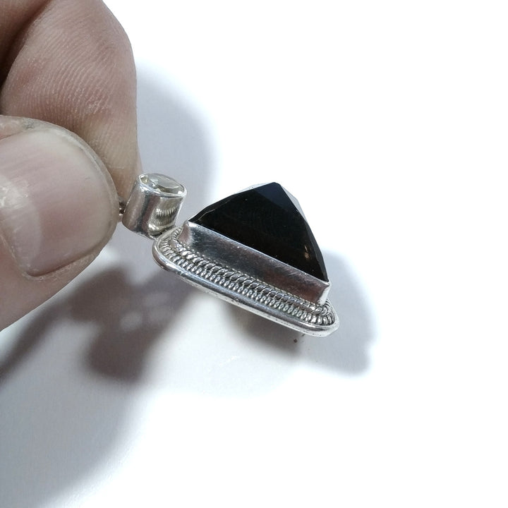 ETHNIC pendant in 925 silver with Citrine and smoky quartz