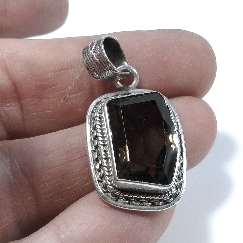 Ciondolo ETNICO in argento 925 Ciondolo Quarzo fumè | GIOIELLI CON PIETRE