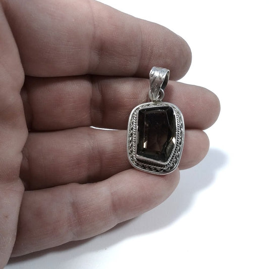 Ciondolo ETNICO in argento 925 Ciondolo Quarzo fumè | GIOIELLI CON PIETRE