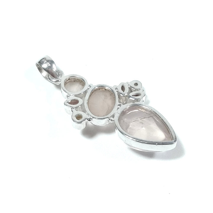 Ciondolo artigianale in argento 925 con Quarzo rosa Granato Perla