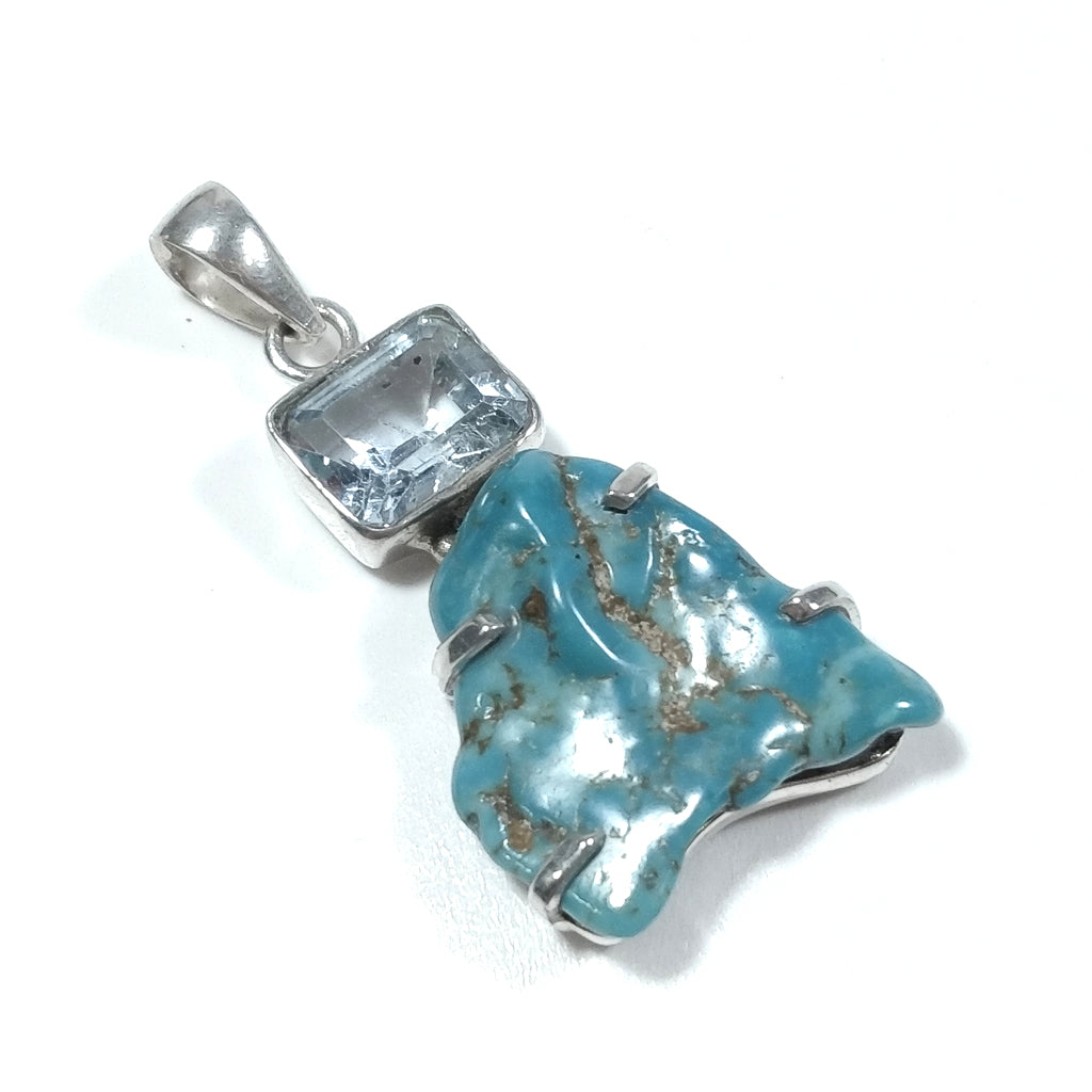 Ciondolo artigianale in argento 925 Ciondolo con pietra Turchese Topazio azzurro | GIOIELLI IN ARGENTO
