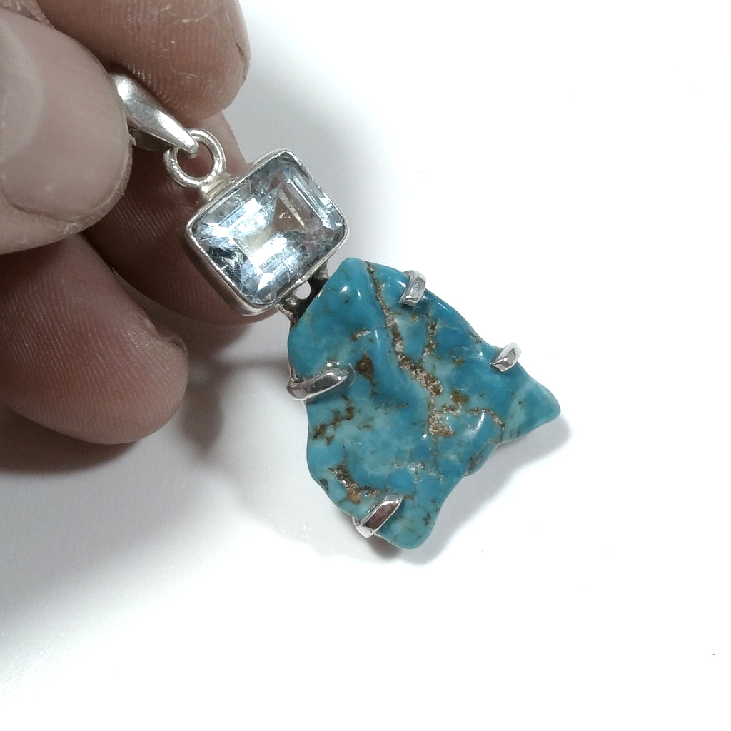 Handcrafted pendant in 925 silver Pendant with Turquoise stone Blue Topaz | SILVER JEWELRY