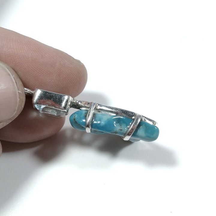 Handcrafted pendant in 925 silver Pendant with Turquoise stone Blue Topaz | SILVER JEWELRY