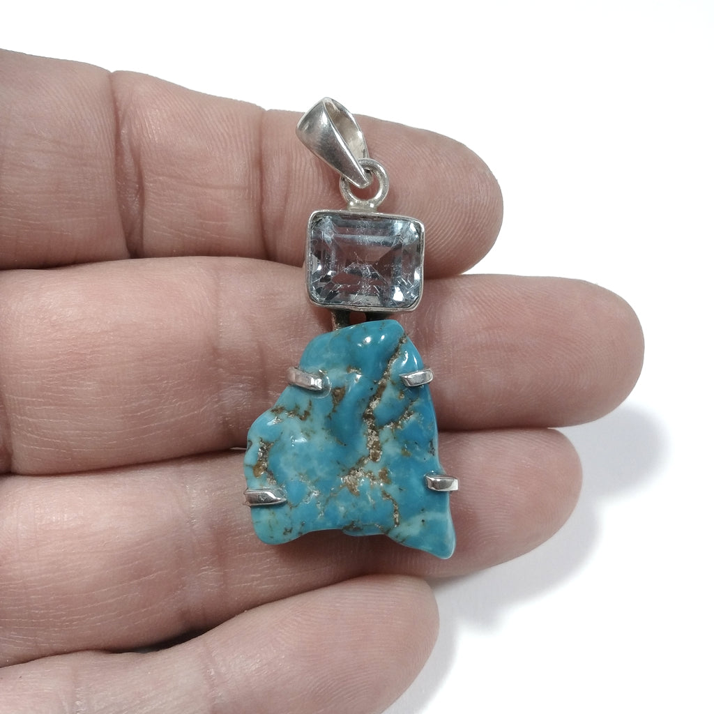 Ciondolo artigianale in argento 925 Ciondolo con pietra Turchese Topazio azzurro | GIOIELLI IN ARGENTO