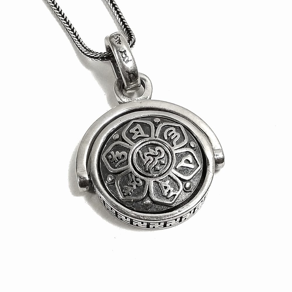 Ciondolo argento 925 Om mani Padme hum ruotante - mantra