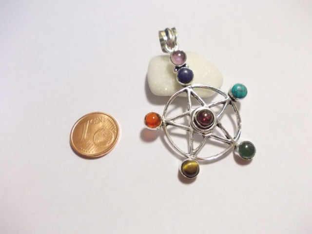 Ciondolo Chakra pentagramma ottone argento - RAYAGADA