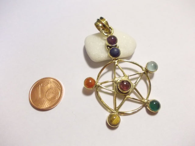 Ciondolo Chakra pentagramma ottone argento - RAYAGADA