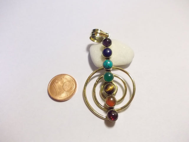 brass/silver spiral CHAKRA pendant