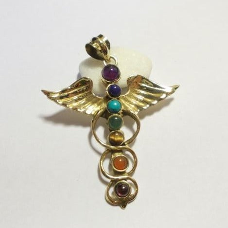 ciondolo CHAKRA CADUCEO (simbolo della medicina) ottone/argento