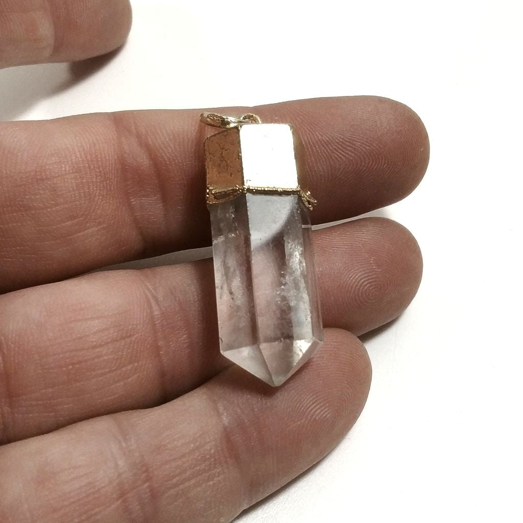 Ciondolo con pietra in ottone Ciondolo artigianale Cristallo di rocca | GIOIELLI CON PIETRE