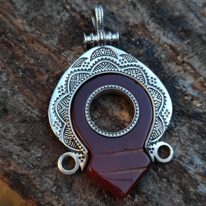 Ciondolo DASSIN con pietra CORNIOLA in argento 925 Ciondolo artigianale TUAREG