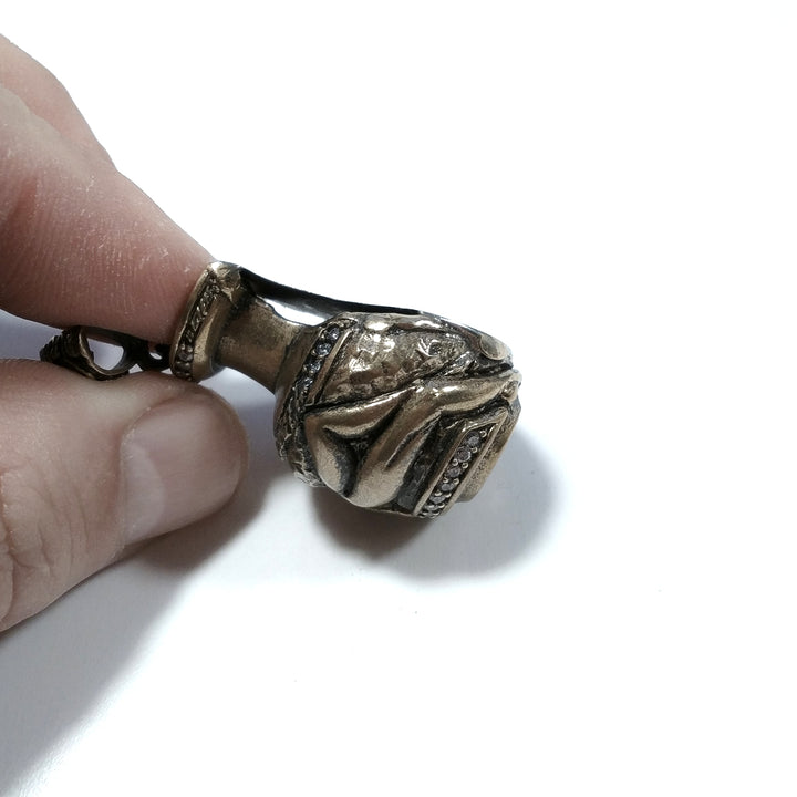ETHNIC pendant in antique silver with vase with zircons and naked woman | ETHNIC JEWELRY