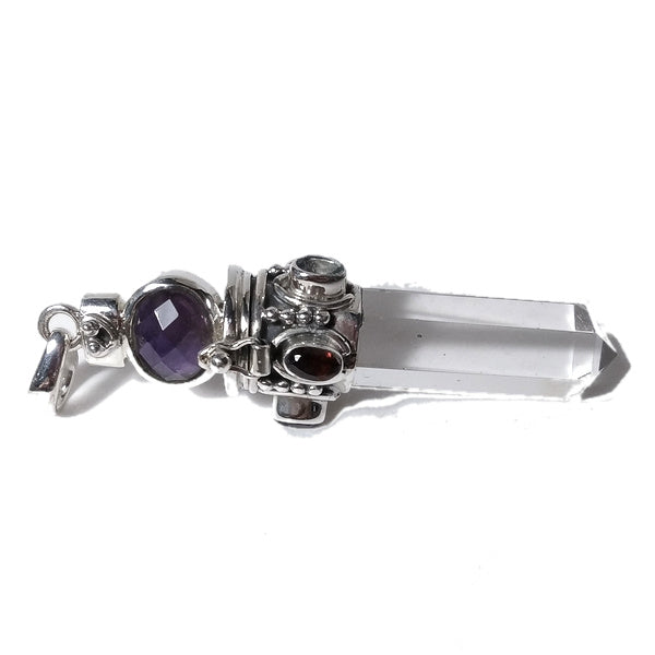 Ciondolo artigianale in argento 925 Ciondolo artigianale Cristallo di rocca, Ametista | GIOIELLI ETNICI | Pendolo porta veleno
