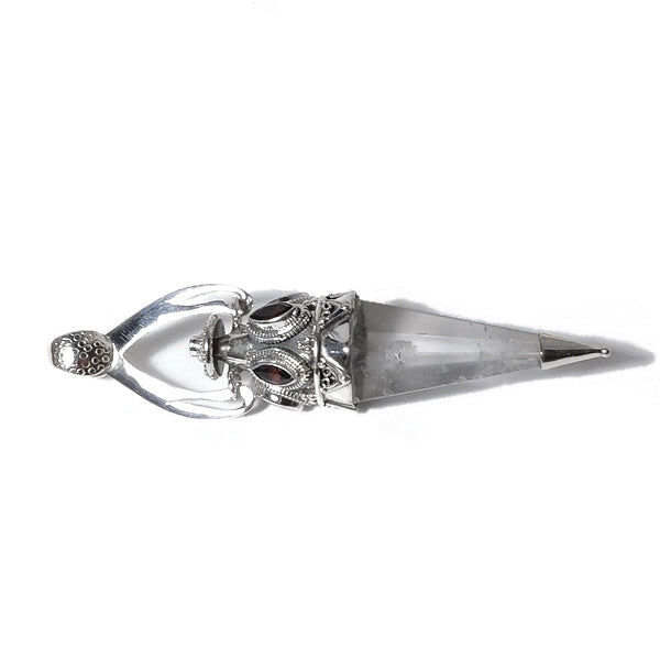 Copia del Ciondolo artigianale in argento 925 Ciondolo artigianale Cristallo di rocca, Granato | GIOIELLI ETNICI | Pendolo