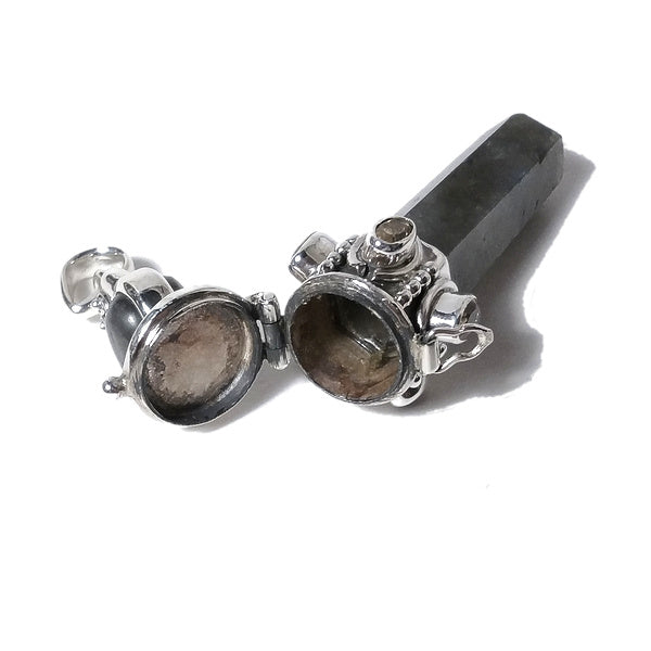 Ciondolo artigianale in argento 925 Ciondolo artigianale Labradorite, Quarzo citrino | GIOIELLI ETNICI | Pendolo porta veleno