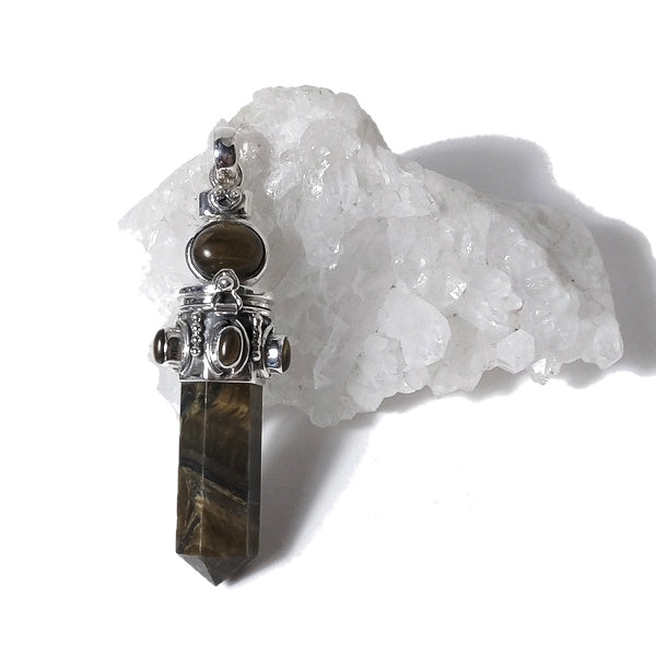 Ciondolo artigianale in argento 925 Ciondolo artigianale Occhio di Tigre | GIOIELLI ETNICI | Pendolo porta veleno
