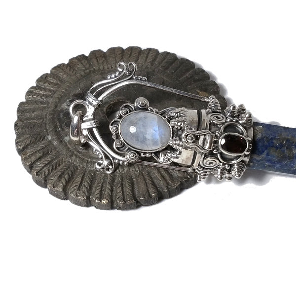 Ciondolo artigianale in argento 925 Ciondolo artigianale Lapislazzuli, Pietra di Luna | GIOIELLI ETNICI | Pendolo porta veleno
