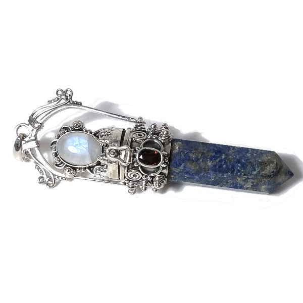 Ciondolo artigianale in argento 925 Ciondolo artigianale Lapislazzuli, Pietra di Luna | GIOIELLI ETNICI | Pendolo porta veleno