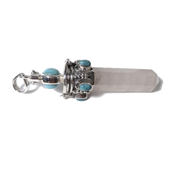 Ciondolo artigianale in argento 925 Ciondolo artigianale Larimar, Quarzo rosa | GIOIELLI ETNICI | Pendolo porta veleno