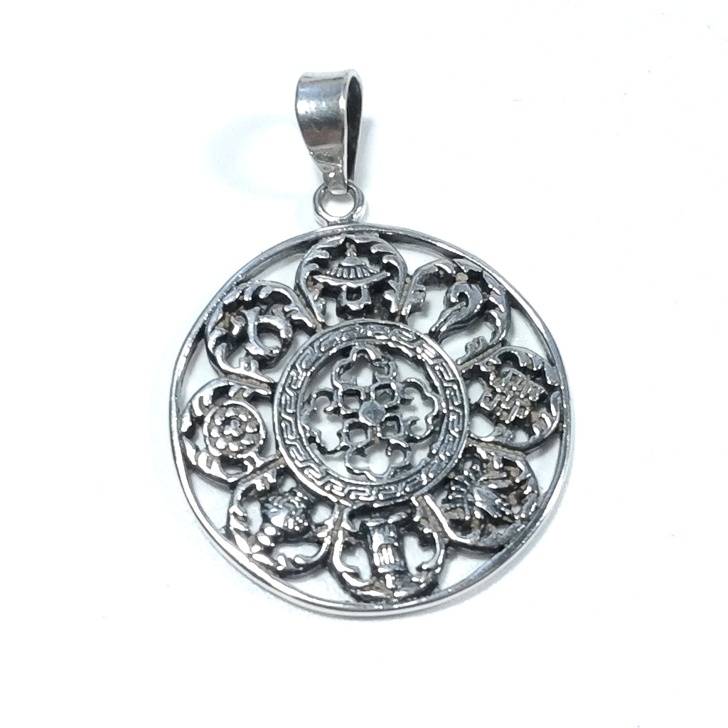 ETHNIC pendant in 925 silver with DORJE - 8 Tibetan auspicious symbols | SILVER JEWELRY