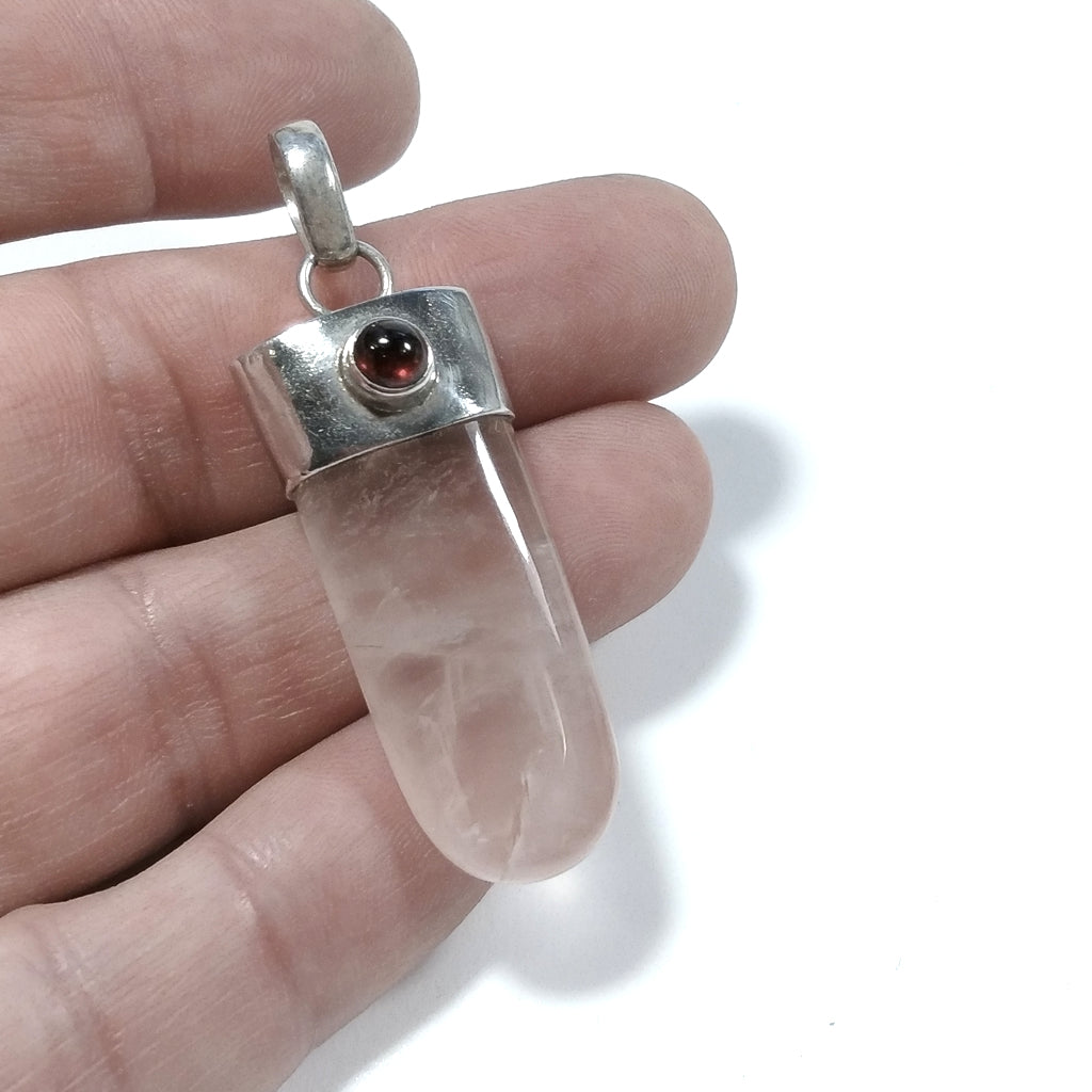 Ciondolo con pietra in argento 925 Ciondolo artigianale Quarzo rosa Granato | GIOIELLI CON PIETRE