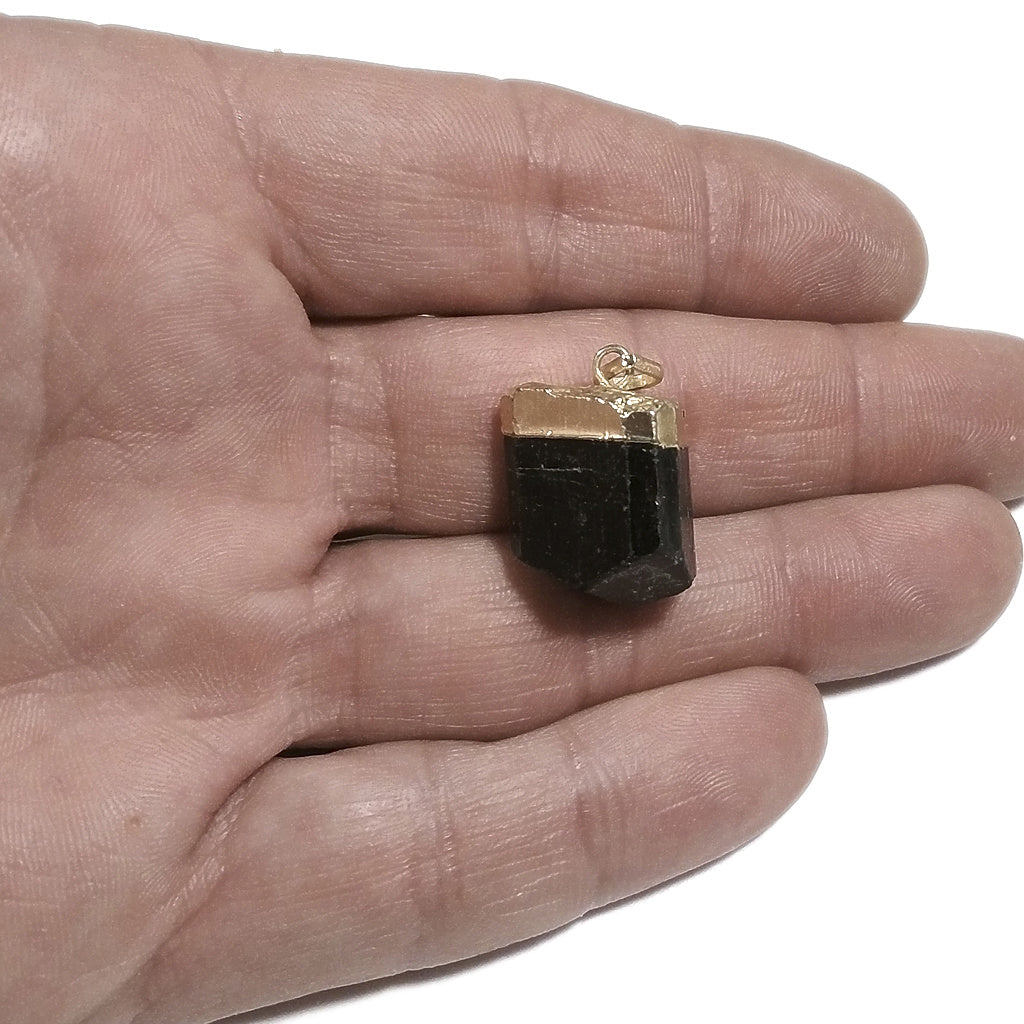 Ciondolo con pietra in ottone Ciondolo artigianale Tormalina NERA | GIOIELLI CON PIETRE
