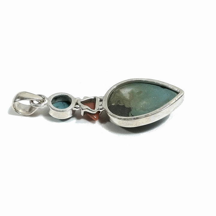 Ciondolo turchese e corallo argento 925 | Ciondolo con pietra