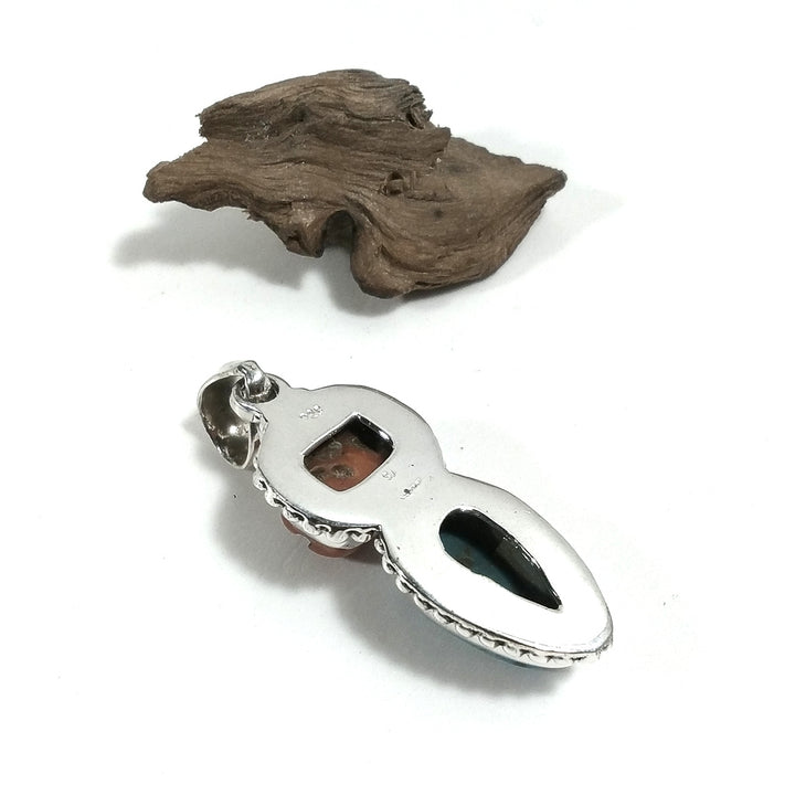 Ciondolo turchese e corallo argento 925 | Ciondolo con pietra | Gioielli argento