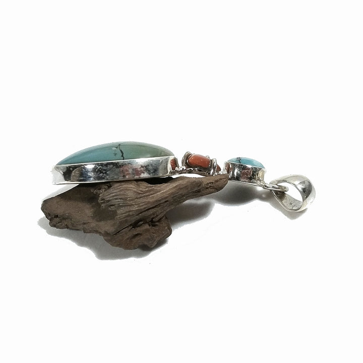 Ciondolo turchese e corallo argento 925 | Ciondolo con pietra