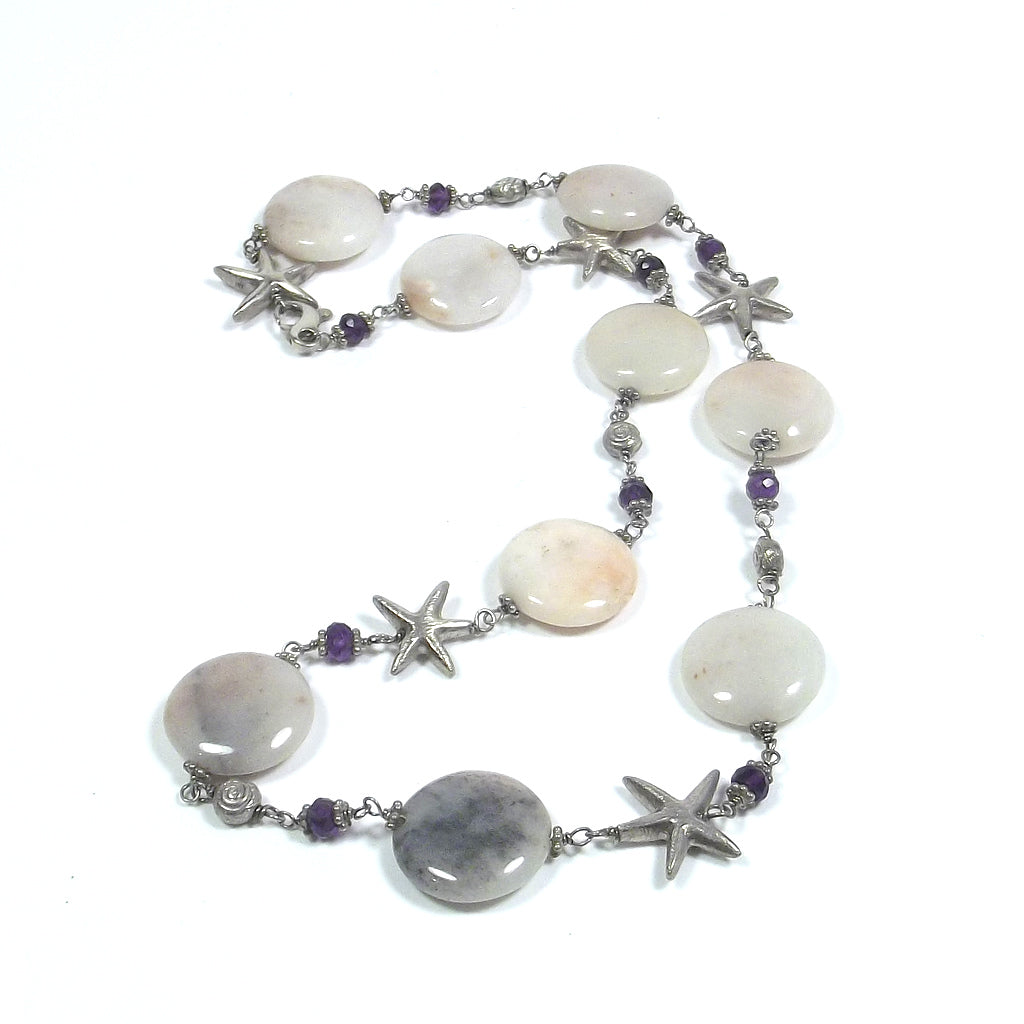 Collana con AGATA ROSA e stelle marine in argento 925 | GIOIELLI PIETRE