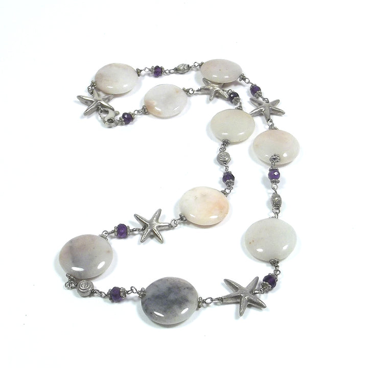 Collana con AGATA ROSA e stelle marine in argento 925 | GIOIELLI PIETRE