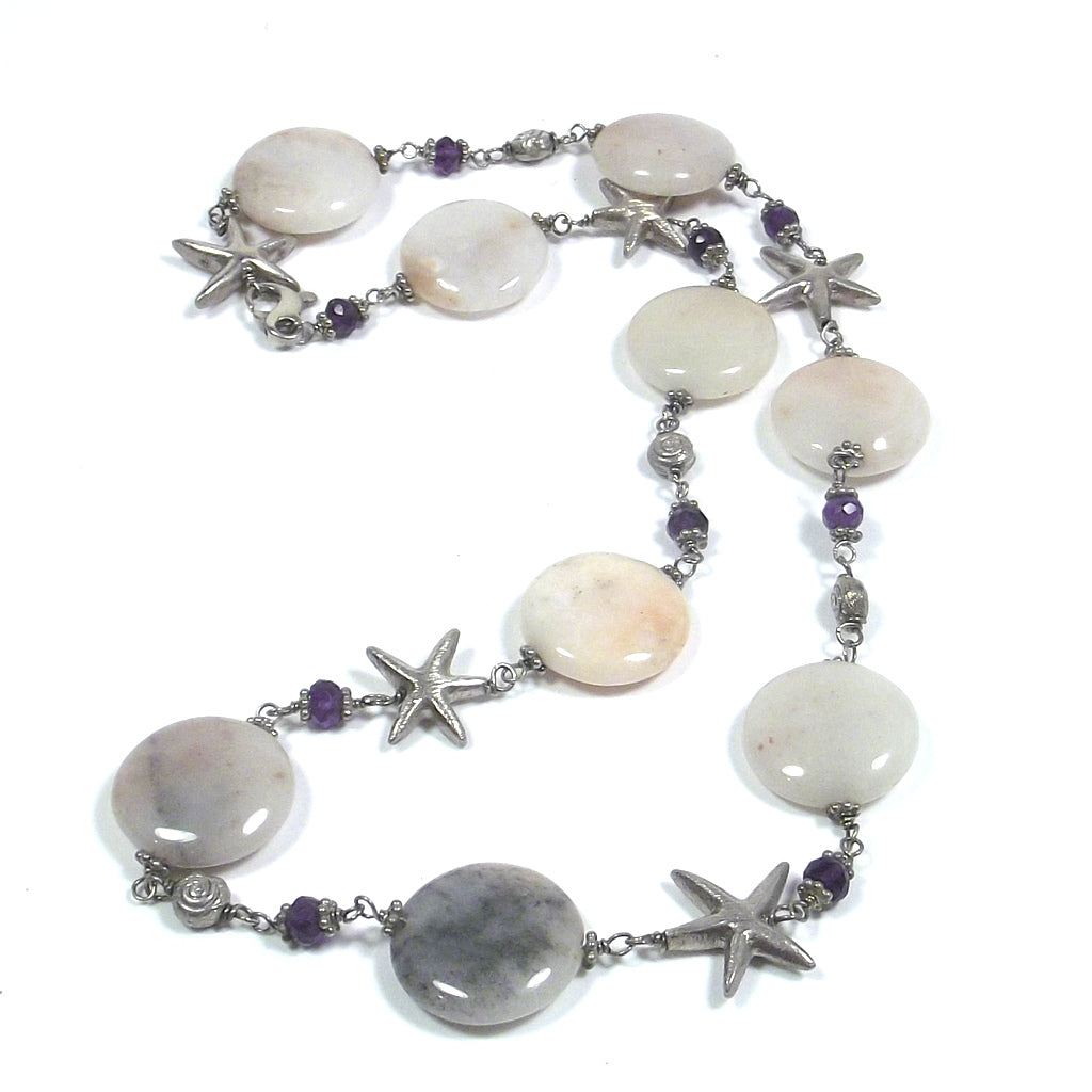 Collana con AGATA ROSA e stelle marine in argento 925 | GIOIELLI PIETRE
