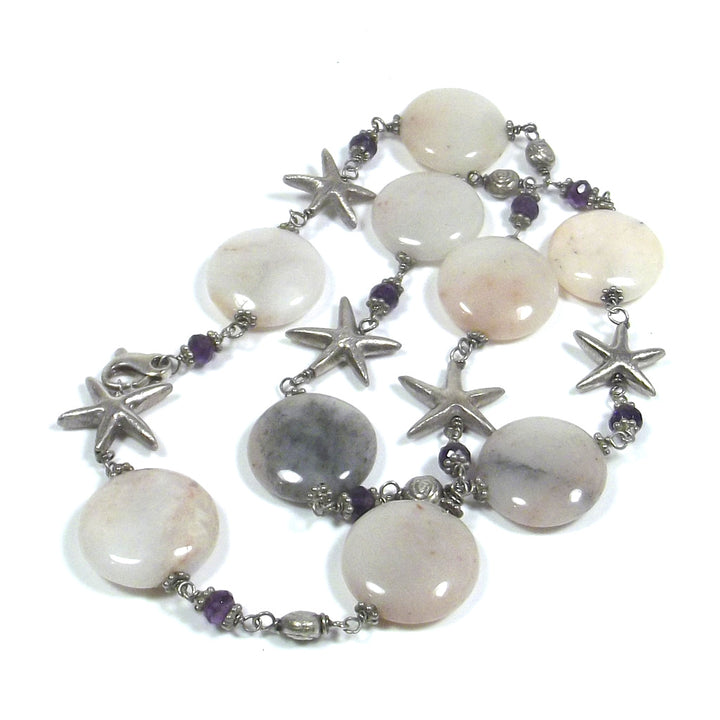 Necklace with PINK AGATE and starfish in 925 silver