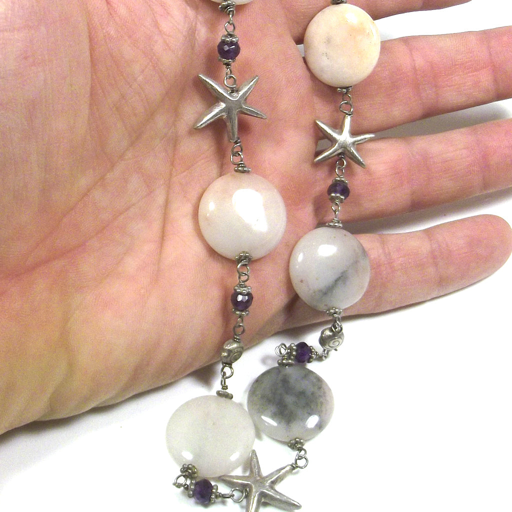 Collana con AGATA ROSA e stelle marine in argento 925 | GIOIELLI PIETRE