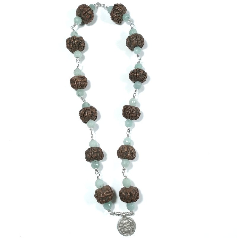 Collana ETNICA in argento 925 Collana artigianale Giada Rudraksha | JAPAMALA