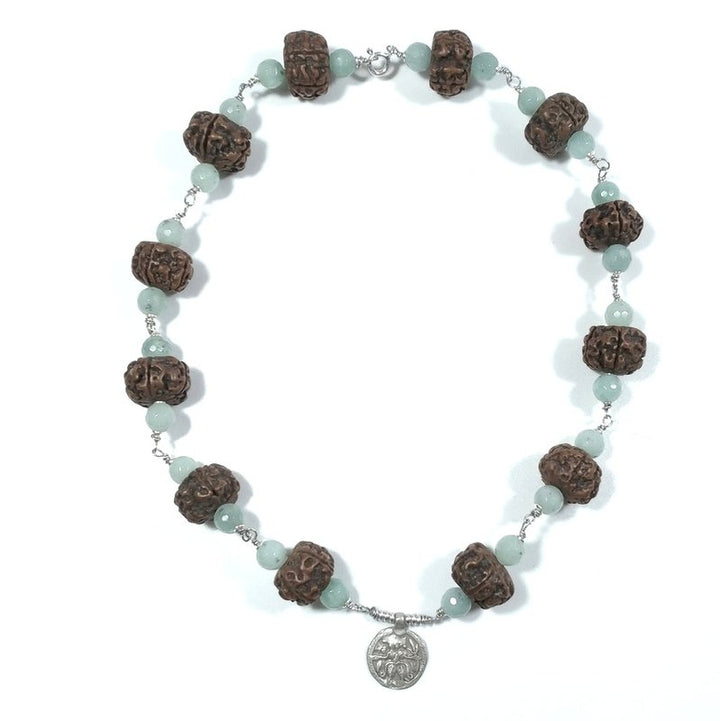 Collana ETNICA in argento 925 Collana artigianale Giada Rudraksha | JAPAMALA