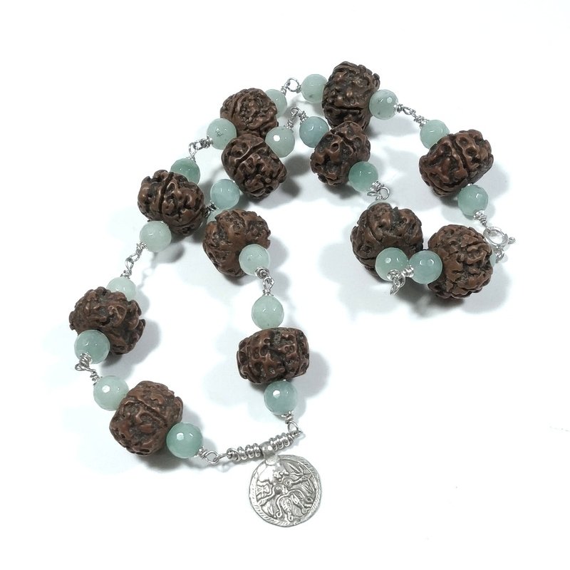 Collana ETNICA in argento 925 Collana artigianale Giada Rudraksha | JAPAMALA