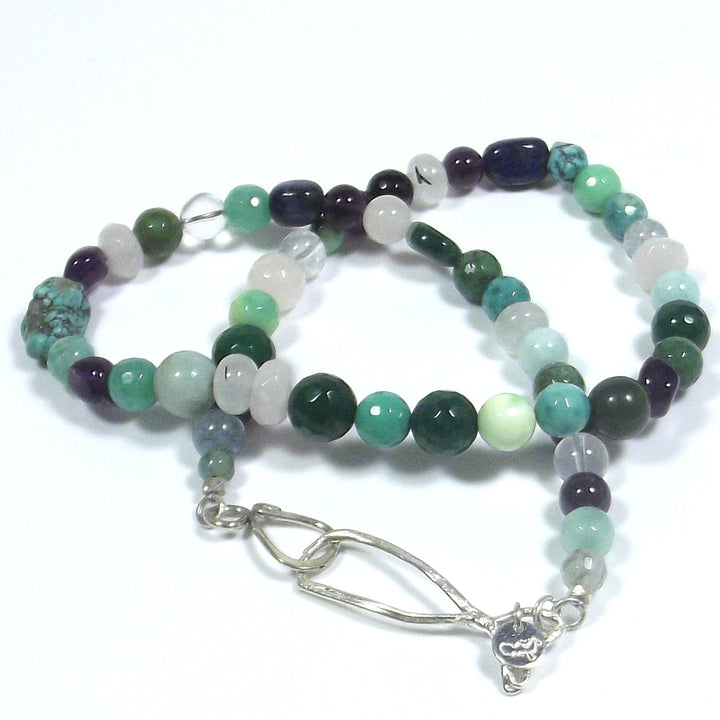 GIOIELLI | COLLANA con pietra verde misto chiusura SARDINA in argento