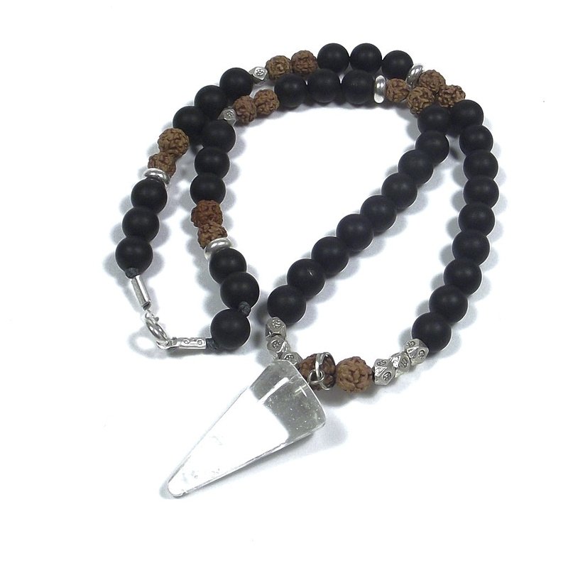 COLLANA ETNICA con onice satinato - rudraksha e argento etnico - UOMO DONNA