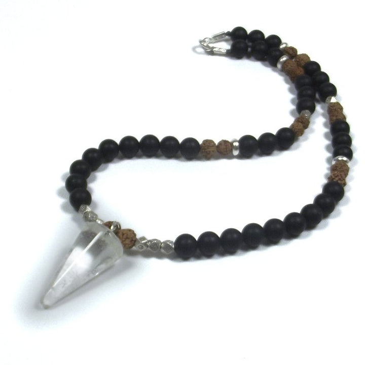 COLLANA ETNICA con onice satinato - rudraksha e argento etnico - UOMO DONNA